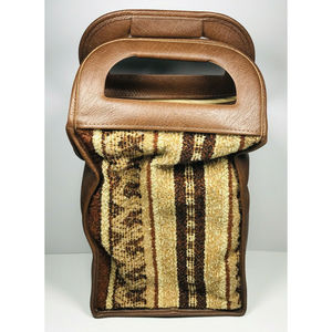 Vintage PO GEM Carpet Cooler Bag Soft Brown Twist Lock Boho MCM Retro Aztec